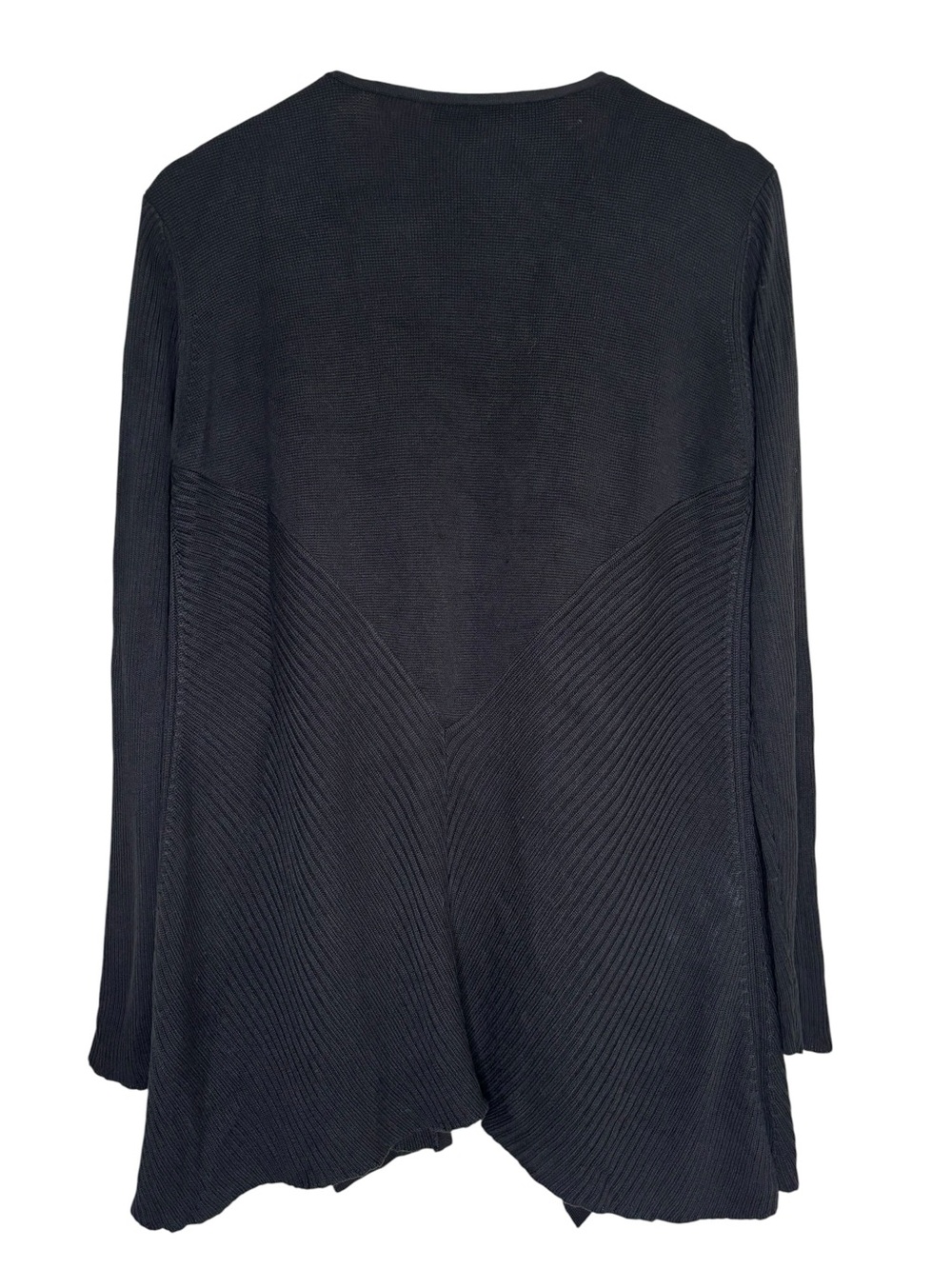 Eileen Fisher open front cardigan black silk rib knit detailing size large - Picture 2 of 6
